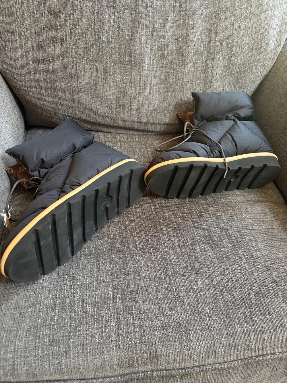 Louis Vuitton Black Quilted Winter Boots with Brown Monogram Cuff